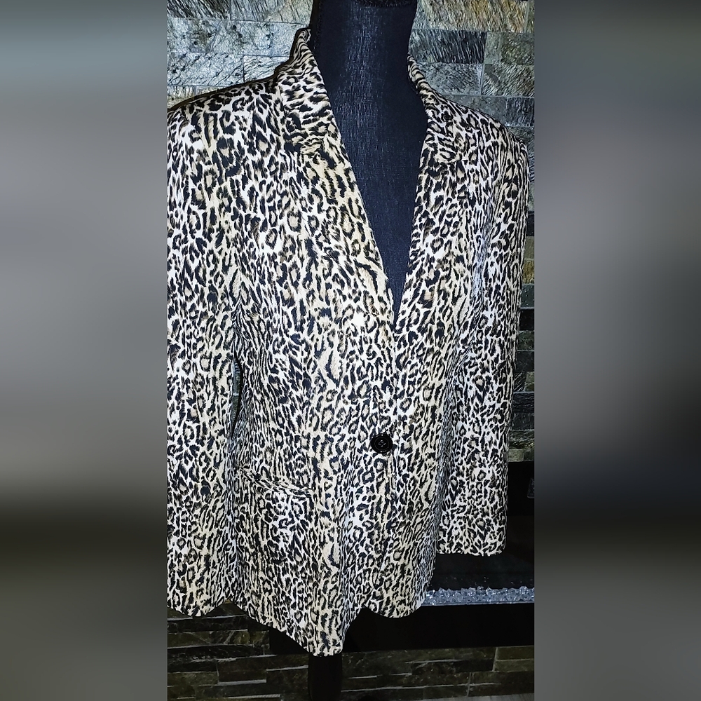 Brown Leopard Print Blazer By Boston Proper Size 8